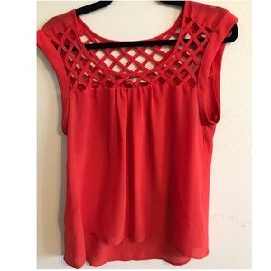 Chiffon tank top with lattice detailing